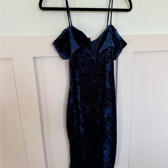 Windsor Y2K Velvet Dress Women’s Small Blue Cocktail  Bodycon Sexy Plunge Neck - Picture 4 of 8